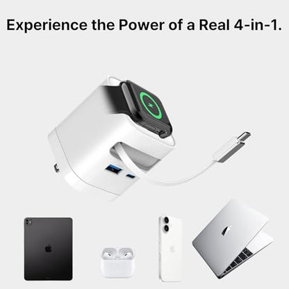 65W Retractable USB-C PD Charger with Built-in Apple Watch Charger - color: White