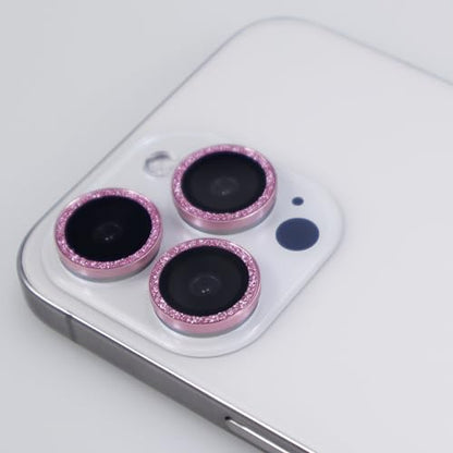 BONVAN for iPhone 15 Pro / 15 Pro Max / 14 Pro / 14 Pro Max Camera Lens Protector Bling Glitter Metal Crystal Tempered Glass Screen Accessories Lens Cover (Pink) - color: Pink