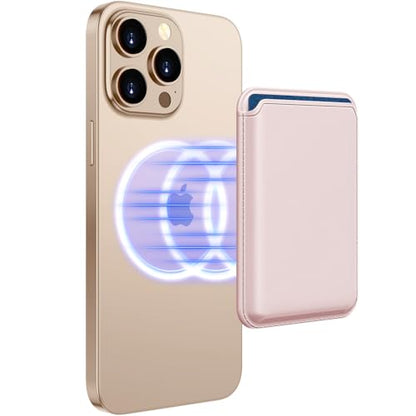 Upgraded MagSafe Wallet, Magnetic Phone Wallet 3 Cards Holder, 23 Magnets, Credit Card RFID Blocking, Slim Leather, Magnetic Wallets for iPhone 17/16/15/14/13/12 Series-Pink - color: Pink