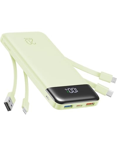charmast Portable Charger Built-in Cables, 20000mAh Power Bank 6-Output | Travel Fast Charging Battery Pack for iPhone 17/16/15 Samsung Android, Flight-Approved, Multi-Device, USB-C & USB-A, LED % - color: MGreen