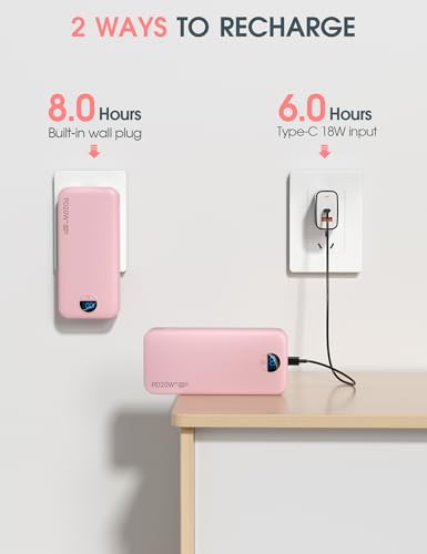 citicr Portable Charger 20000mAh PD20W w/Built-in Cables & Wall Plug Pink - color: Magenta