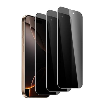 3 Pack Privacy Screen Protector for iPhone 16 Pro Max/17 Pro Max, 9H Hardness Double Shatterproof Anti-Spy Tempered Glass Film, Easy Installation, Case-Friendly - size: iPhone 16 Pro Max/17 Pro Max