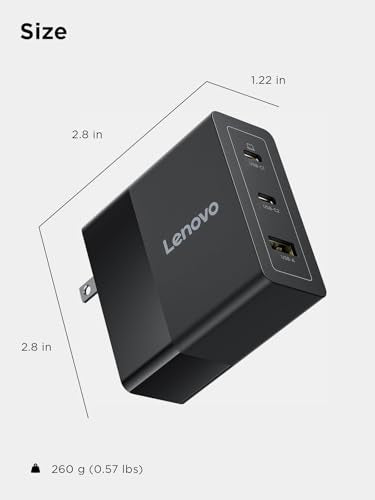 Lenovo 140W USB C Charger, GaN Power Adapter with 3-Port Fast Charging, PD 3.1 Compatible, Black, for ThinkPad, MacBook, iPhone, Samsung Galaxy, with 240W Cable - size: 3 Port - 140 W