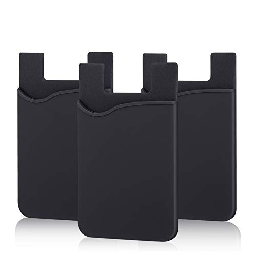 Adhesive Phone Card Holder,Phone Wallet Stick On Card Holder Back of Phone | 3 Pack Silicone Credit Card Holder for Phone Case,Sticky Wallet Pouch Business Card Sleeve for iPhone 17,iPad,Galaxy,Android - color: Black,Black,Black