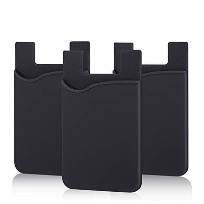 Adhesive Phone Card Holder,Phone Wallet Stick On Card Holder Back of Phone | 3 Pack Silicone Credit Card Holder for Phone Case,Sticky Wallet Pouch Business Card Sleeve for iPhone 17,iPad,Galaxy,Android - color: Black,Black,Black