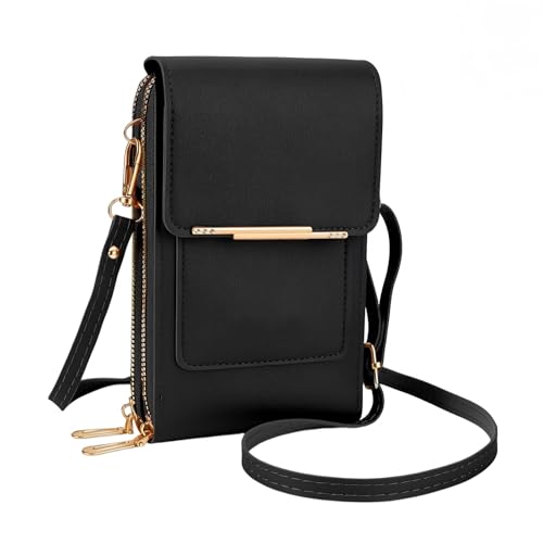 Women's Phone Messenger Bag, Crossbody Phone Wallet, RFID Touch Screen Crossbody Phone Purse, Anti-Theft Shoulder Strap - color: Black