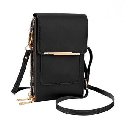 Women's Phone Messenger Bag, Crossbody Phone Wallet, RFID Touch Screen Crossbody Phone Purse, Anti-Theft Shoulder Strap - color: Black