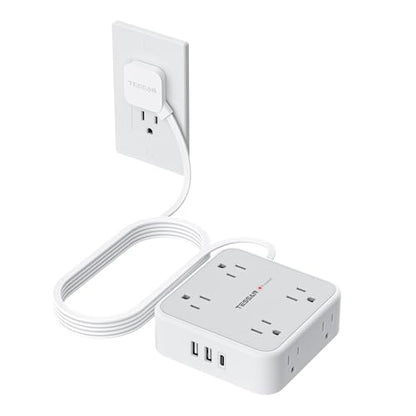 TESSAN Surge Protector Power Strip with 900J Surge Protection, 10 Ft, Grey - color: Grey with 1 USB C, size: 10 feet