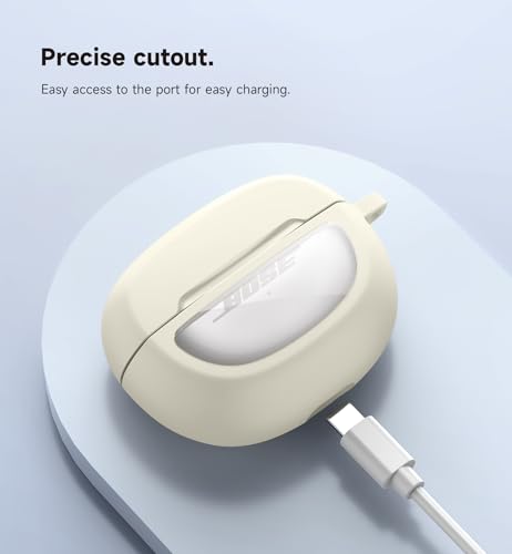 SURITCH Case Cover for Bose Ultra Open Earbuds(2024), Shockproof Protective Cover for Bose Ultra Open Wireless Ear Earbuds Charging Case Accessories with Carabiner, White - color: White