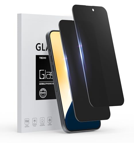 TECHO Privacy Screen Protector for iPhone 16 Pro Max Tempered Glass Film, Full Coverage Edge to Edge, Anti Spy Private, 9H Hardness, Easy Installation, 2 Pack, 6.9 Inch - size: iPhone 16 Pro Max (6.9 inch)