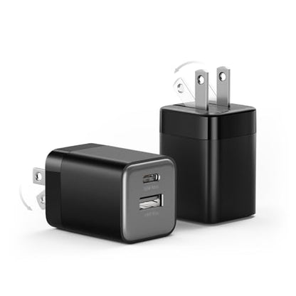 wegear 30W Fast Charger, Dual Port USB C Wall Charger with Foldable Plug - color: Black, size: 2 Packs