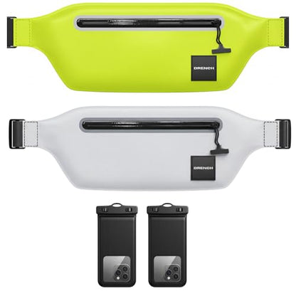 DRENCH boating essentials kit – Yellow + White Waterproof Fanny Pack Bundle, 2 Submersible Phone Pouches + Floating Cases