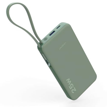 JUOVI 25W Portable Charger 10000mah Power Bank Built-in USB-C Cable - color: Green