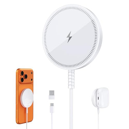 Magnetic Wireless Magsafe Charger iPhone: Charging Pad for iPhone 17/16/15/14/13/12 Series & AirPods Pro 4-2, Strong Magnet, Dual Ports, Case-Friendly, Lightweight for Travel Home Office Desk