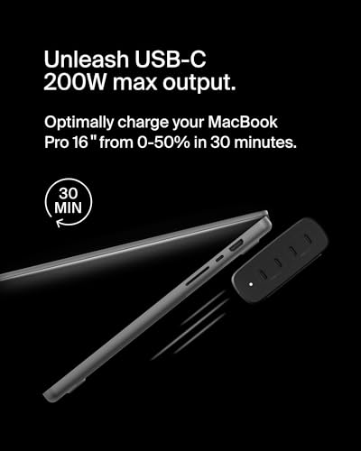 Belkin 200W 4-Port GaN USB C Charger Block, Fast Charging for MacBook - color: Black