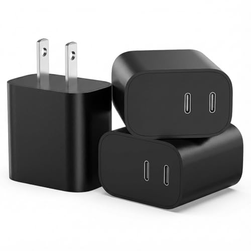 USB C Charger Block 3 Pack, Dual Port 20W Fast Wall Plug (Black) - color: Black