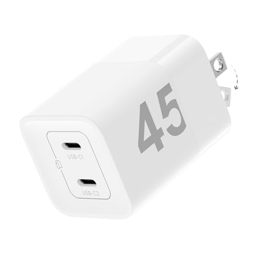 wegear 45W USB C Charger, 2 Port GaN Fast Charging with PPS, Foldable Wall Charger Block for iPhone 18/17/16, iPad, Galaxy S25/S24, Pixel 10/9 (White) - color: White