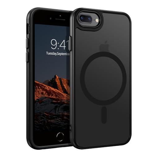 DUEDUE for iPhone 8 Plus Case, iPhone 7 Plus Case Magnetic[Compatible with Magsafe], Translucent Matte Back Protective Cover Anti-Scratch Shockproof Phone Case for iPhone 7 Plus/8 Plus, Black - color: Black