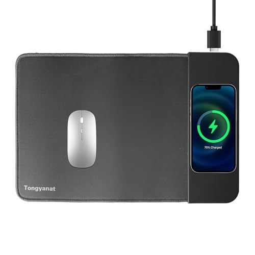 15W Wireless Charging Mouse Pad, 2 in 1 Desk Pad with Non-Slip Rubber Base, Fast Qi Wireless Charger for iPhone/Computers/Home Charging Devices, 12.8 * 8.5in Mouse Pad - Gray - color: Gray
