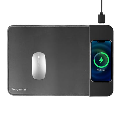 15W Wireless Charging Mouse Pad, 2 in 1 Desk Pad with Non-Slip Rubber Base, Fast Qi Wireless Charger for iPhone/Computers/Home Charging Devices, 12.8 * 8.5in Mouse Pad - Gray - color: Gray