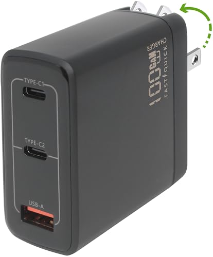 Fast 100W Dual USB-C Plus USB-A Charger - GaN Power Delivery - Fast Compact Power Adapter for Laptops, Smart Phones, Tablets and Thousands of Other Devices (Black, 100W) - color: Black, size: 100W