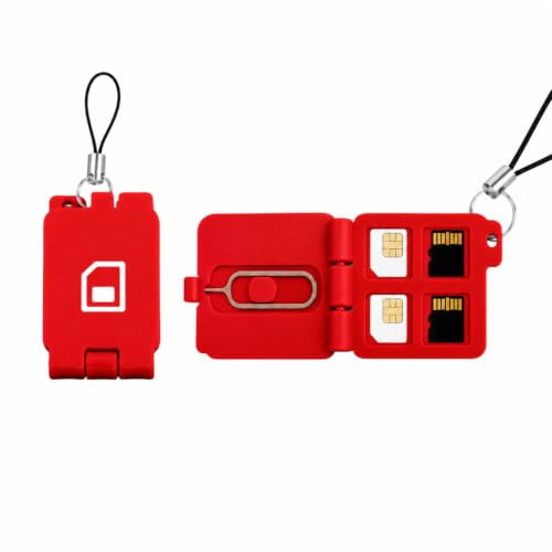 Portable SIM Card Eject Tool Storage Small Box Detachable Lanyard (Red) - color: Red