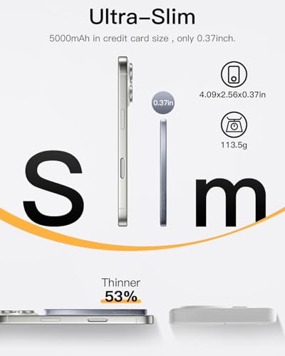 iWALK Magnetic Portable Charger, 5,000mAh Ultra-Slim Wireless Power Bank, 0.37in Thin, Weighs 4oz, LED Display, Compatible with iPhone 18/17/16/15/14/13 Series, Gray - color: Gray, size: 5000mAh