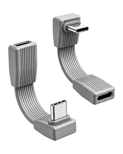 80Gbps Short USB 4 Flat Extension Cable,3.1 USB C Fast Charging Cable,PD 240W 90 Degree USB C Male to USB C Female Extender Cable,8K@60Hz Video Display for Phone,Tablets,Gray(0.16FT/2Pack) - style: 2 Gray