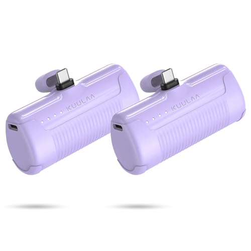 Kuulaa 2 Pack Portable Phone Charger with Built-in USB-C Plug, 4500mAh Mini Portable Charger Power Bank Small Battery Pack for iPhone 15/16/17,Samsung - color: Pack of 2 Purple
