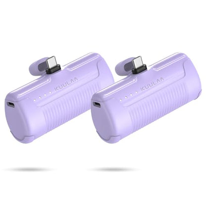 Kuulaa 2 Pack Portable Phone Charger with Built-in USB-C Plug, 4500mAh Mini Portable Charger Power Bank Small Battery Pack for iPhone 15/16/17,Samsung - color: Pack of 2 Purple