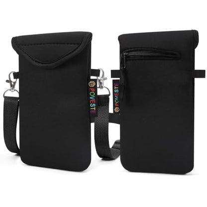 Flap Closure Secure Cell Phone Bag with Card Pocket for iPhone & Samsung - color: Black