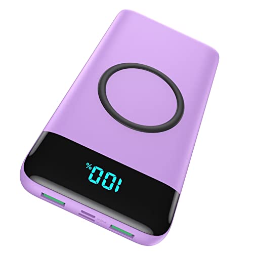 Wireless Portable Charger 30,800mAh,15W Wireless Charging USB C Power Bank,25W PD QC 4.0 Fast Charging 4 Outputs Travel Essentials Battery Pack Compatible with iPhone 17/16/15/14,Galaxy,Android-Purple - color: Purple