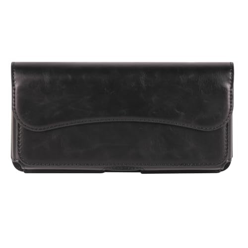 Cell Phone Belt Clip Pouch Leather, Cell Phone Waist Bag Men Small, Horizontal Leather Phone Waist Holder Bumbag Wallet with Belt Clip Loop and Card Holder Smartphone Sport Travel Pocket Purse - color: Black