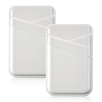 SHANSHUI Phone Wallet, Leather Phone Card Holder Strong Adhesive Stick on Credit ID Business Card Pocket for Back of Cellphone Compatible with iPhone, Most Smartphones, White 2 Pack - color: White+White