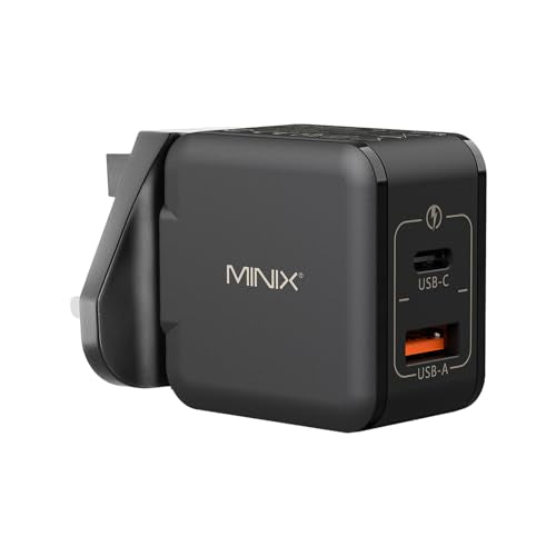 MINIX P1 Mini 30W USB C Charger, 33W PPS 2-Port GaN Charger 1 USB-C Port, 1 USB-A Port with Foldable Plug, Compatible with iPhone 8-15/16 Series, Galaxy S10-S23, Pad and More