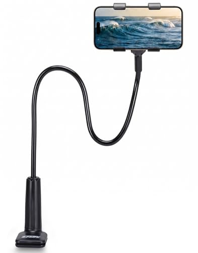 ZTON Universal Cell Phone Holder, Universal Mobile Phone Stand, Lazy Bracket, Flexible Long Arms Clip Mount for iPhone, LG, etc.in Office Bedroom Desktop.(Black) - color: Black