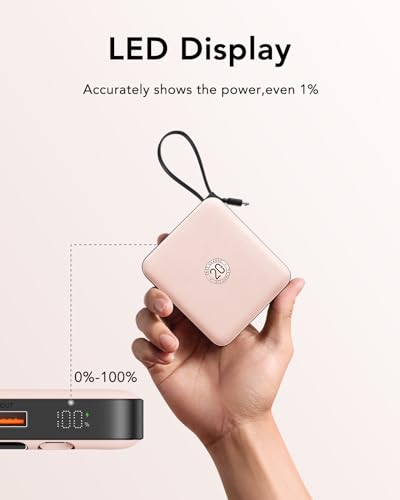 VRURC Portable Charger for iPhone Built-in Cables, Fast Charging Power Bank - color: Pink