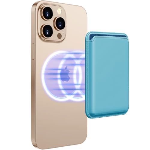 Upgraded MagSafe Wallet, Magnetic Phone Wallet 3 Cards Holder, 23 Magnets, Credit Card RFID Blocking, Slim Leather, Magnetic Wallets for iPhone 17/16/15/14/13/12 Series-Sky Blue - color: Sky Blue