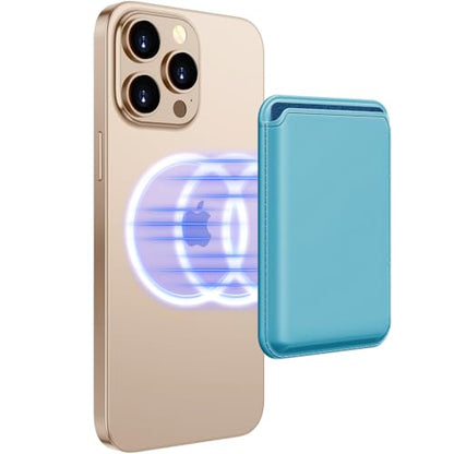 Upgraded MagSafe Wallet, Magnetic Phone Wallet 3 Cards Holder, 23 Magnets, Credit Card RFID Blocking, Slim Leather, Magnetic Wallets for iPhone 17/16/15/14/13/12 Series-Sky Blue - color: Sky Blue