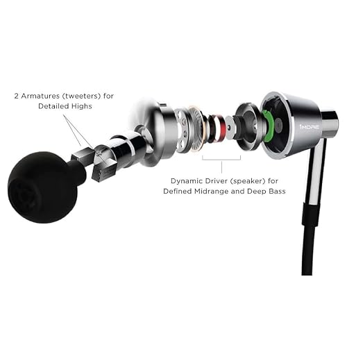 1MORE Triple Driver in-Ear Earphones Hi-Res Headphones with High Resolution, Bass Driven Sound, MEMS Mic, in-Line Remote, High Fidelity for Smartphones/PC/Tablet - Silver - color: Silver