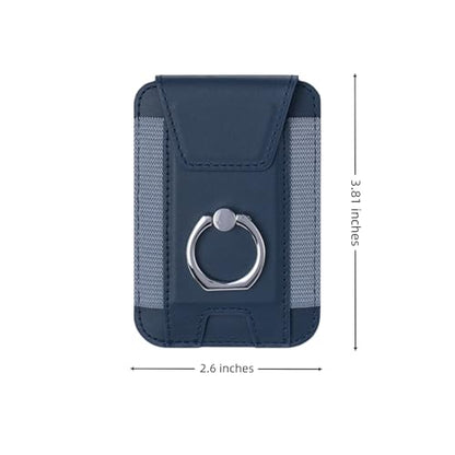 Magnetic Card Wallet Holder For Magsafe Wallets with Grip, 7 Cards Holder RFID Blocking, Ring Stand Stick on Wallet, Leather Magnetic Phone Wallet with Privacy Flap - color: Deep Blue elastic circular support