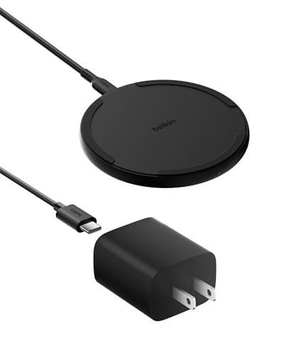 Belkin 15W Wireless Charging Pad, Qi Charger with Power Adapter - color: Black