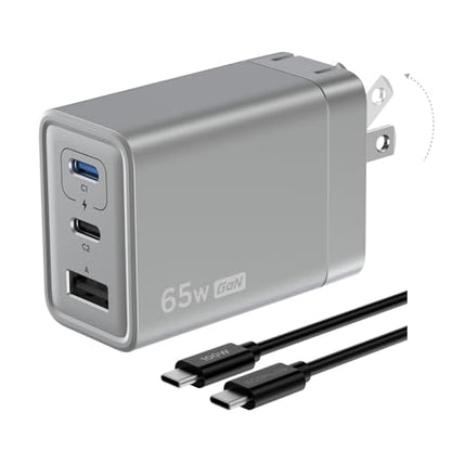 EF ECOFLOW USB C Charger, Rapid 65W GaN Type C Charging Block with Foldable Plug, Fast Wall Charger Compatible with iPhone 15/14/13, Galaxy, Pixel 4, iPad, AirPods, Apple Watch (USBC Cable Included) - size: 65W