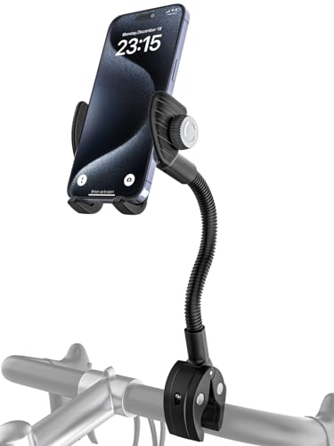 Gooseneck Phone Holder for Wheelchair, Bike, Spin Bike, Stroller, Boat, Mic Stand, Scooter, Treadmill, Handlebar Cell Phone Clamp for iPhone 16/15/14/13 Pro Max, Galaxy, All 4-7" Smartphones