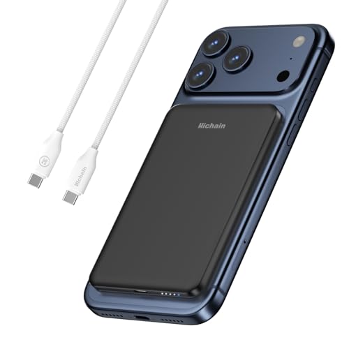 Hichain Magnetic Portable Charger, 5000mAh Wireless Magnetic Power Bank for iPhone 17-12 Series, Magnetic Battery Pack Safe Charging with 60W USB C Charging Cable - Black - color: Black