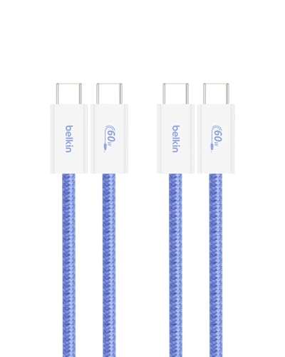 Belkin USB C to USB C 60W Braided Cable 2 Pack, 3.3ft iPhone Charger Cord - color: Blue, style: 3.3 ft - 2 pack