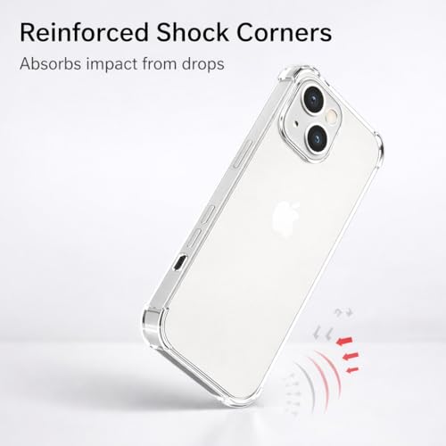 Clear Case for iPhone 13, 14, 15, Shockproof TPU Slim Transparent Phone Case, Anti-Yellow Protective Cover, Lightweight Scratch Resistant