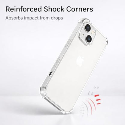 Clear Case for iPhone 13, 14, 15, Shockproof TPU Slim Transparent Phone Case, Anti-Yellow Protective Cover, Lightweight Scratch Resistant