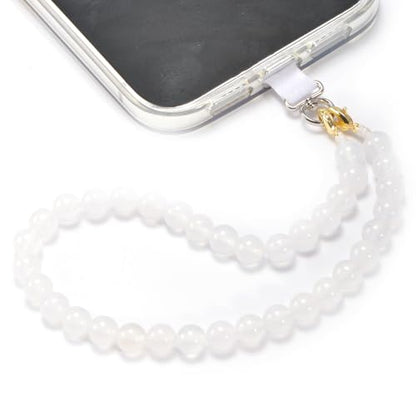 Agate Beaded Phone Wrist Strap for Women Men Stone Beads Charm Handmade Cellphone Chain Lanyard with Tether Tab - color: White-1, size: 6mm Beads