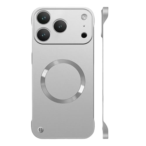 for iPhone Case,Luxury Magnetic Metal Gloss Matte Ultra Thin Frameless,Compatible with Magsafe Slim Hard PC Protection Shockproof Phone Case (iPhone 17 Pro Max,Silver) - color: Silver, size: iPhone 17 Pro Max